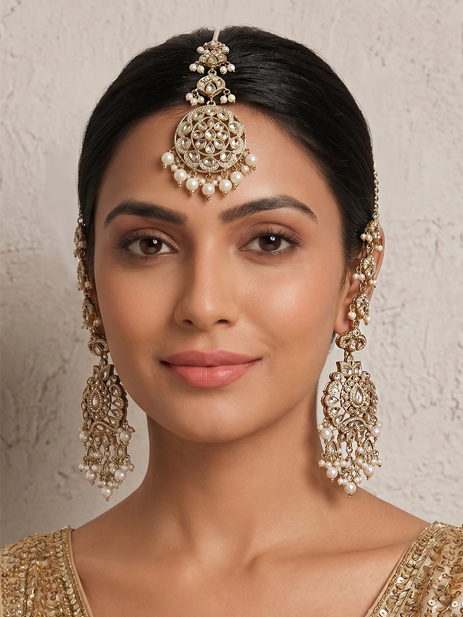 Rhea Earrings with Earchain & Tikka-Gold