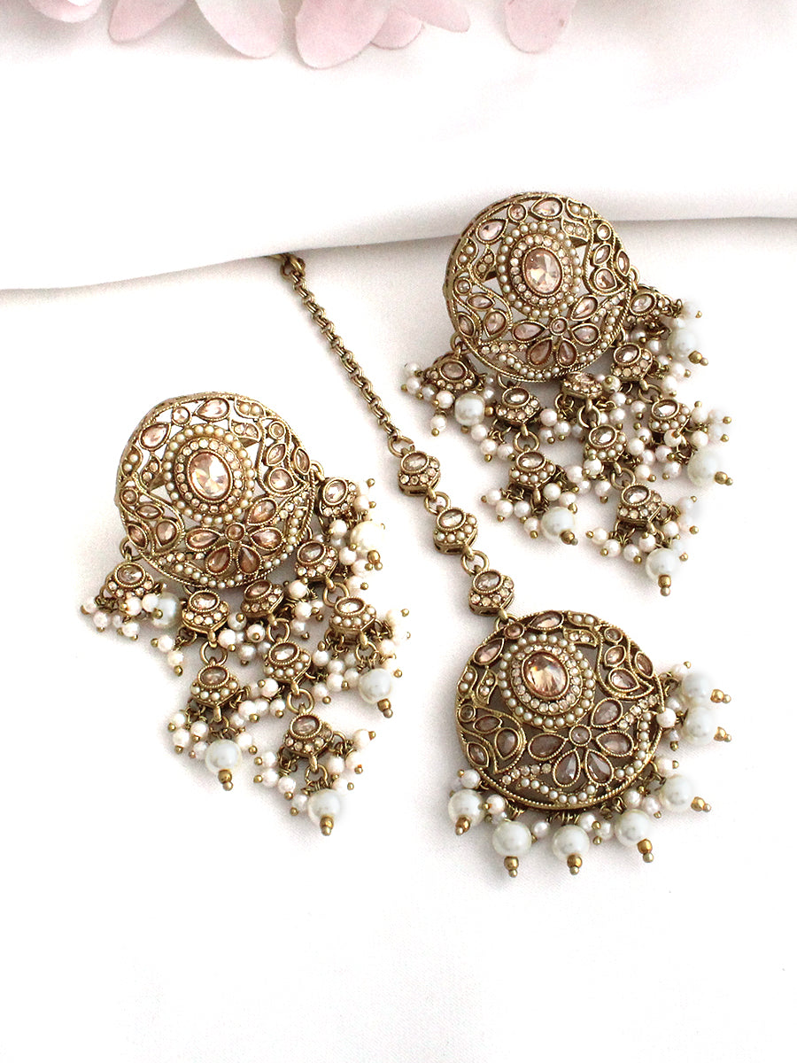Shairy Earrings with Earchain & Tikka-Gold