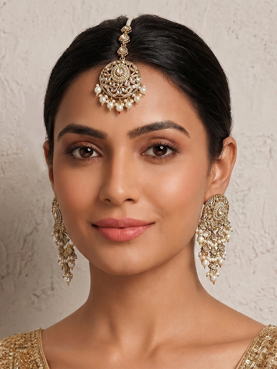 Shairy Earrings with Earchain & Tikka-Gold