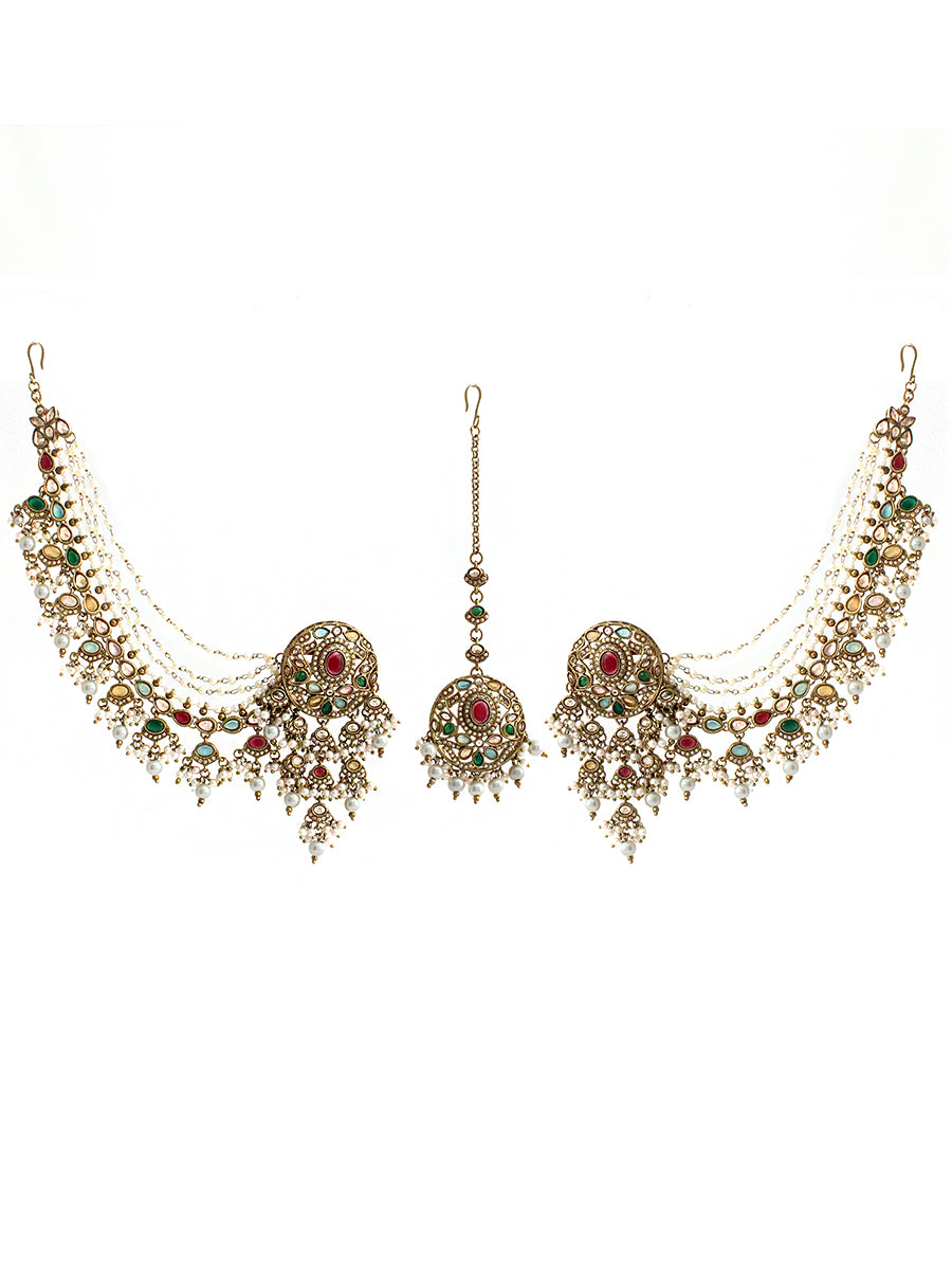 Shairy Earrings with Earchain & Tikka-Multicolor