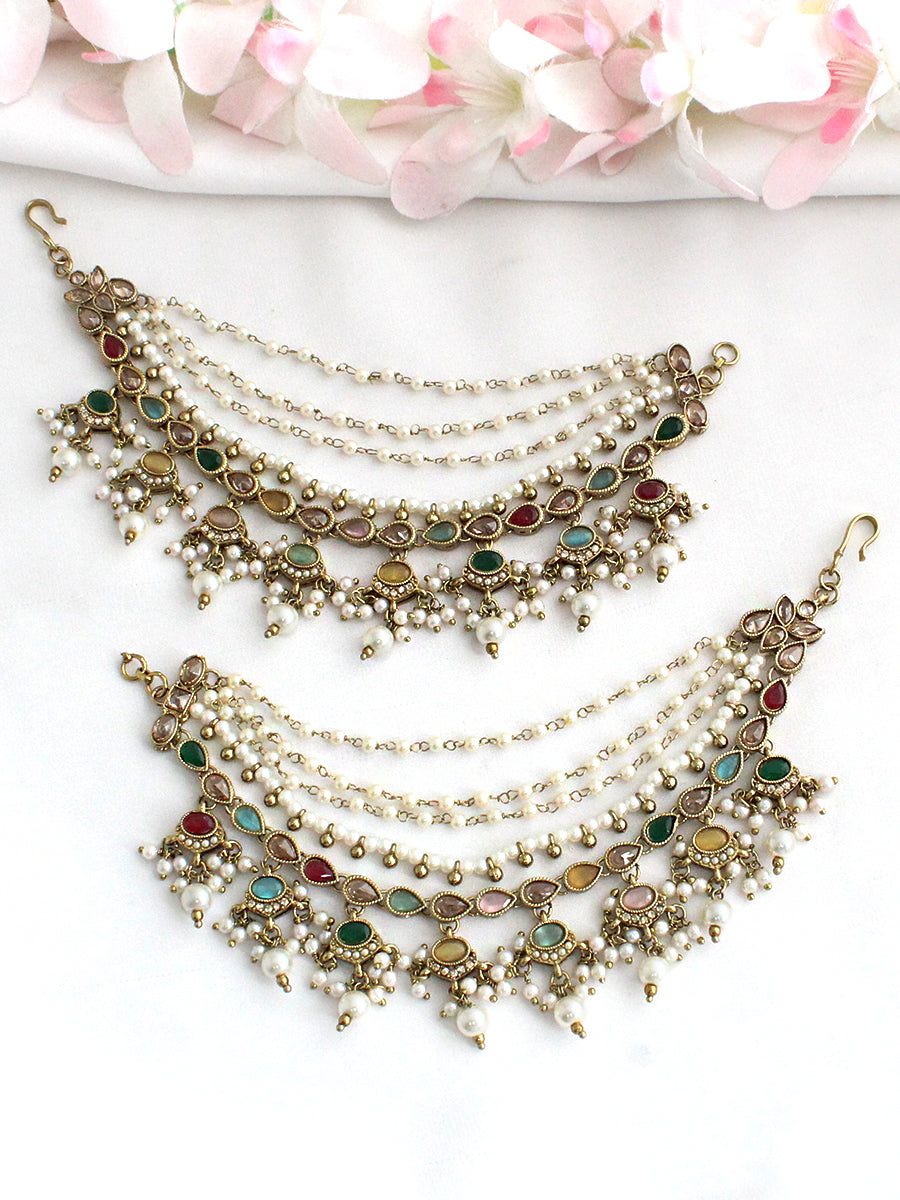 Shairy Earrings with Earchain & Tikka-Multicolor