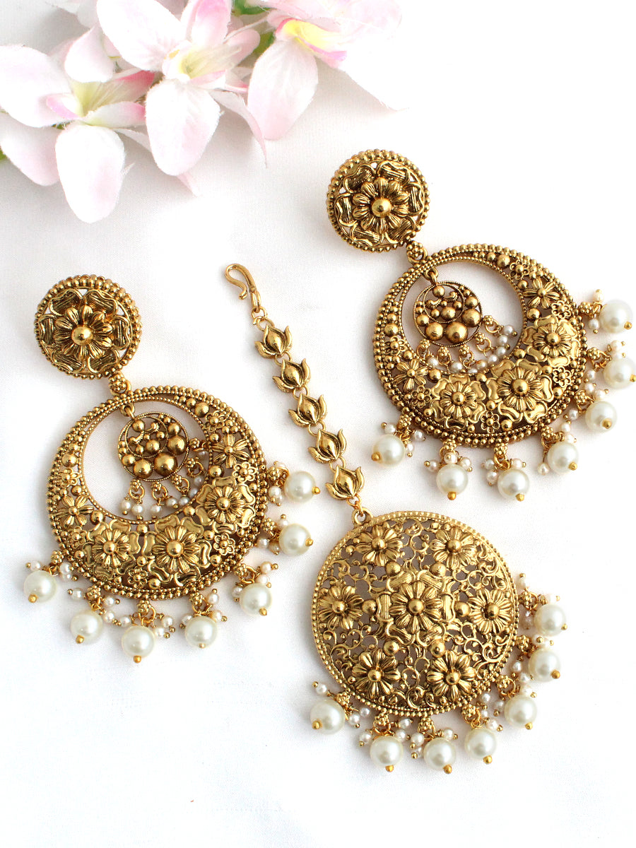Ambika Earrings & Tikka-Pearl