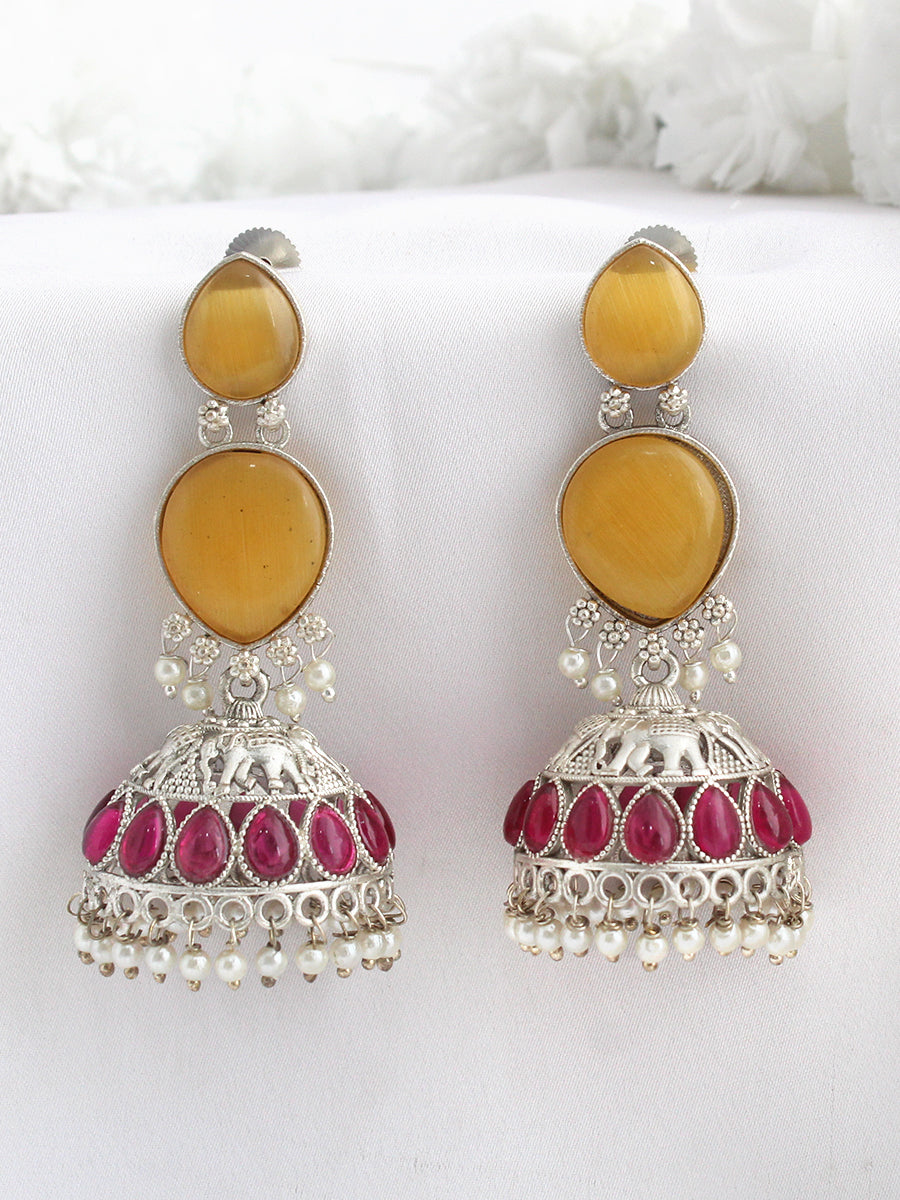 Adhika Jhumki Earrings-Yellow