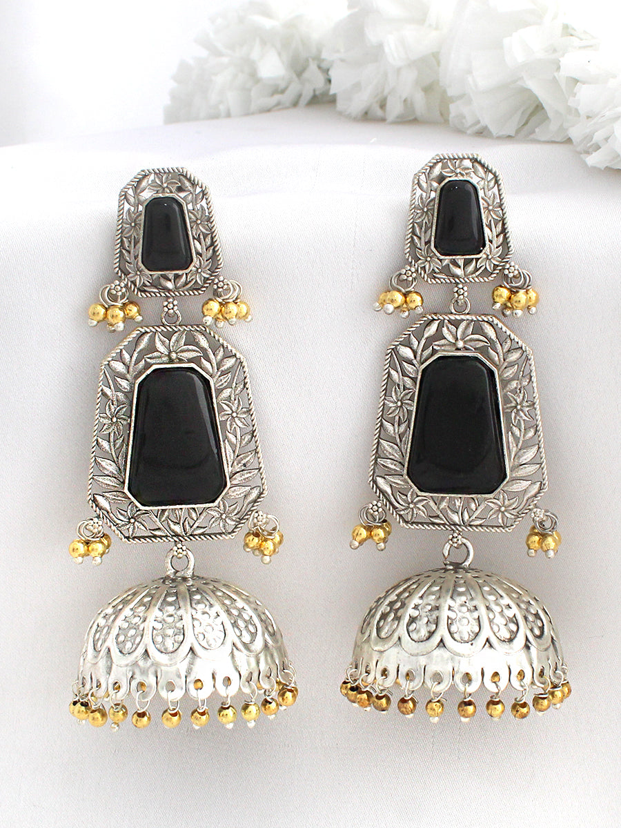 Ushani Long Jhumki Earrings-Black