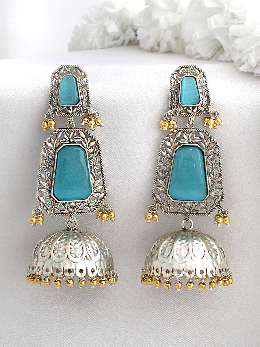 Ushani Long Jhumki Earrings-Turquoise