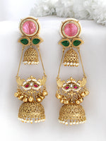 Shivira Long Jhumki Earrings-Pink