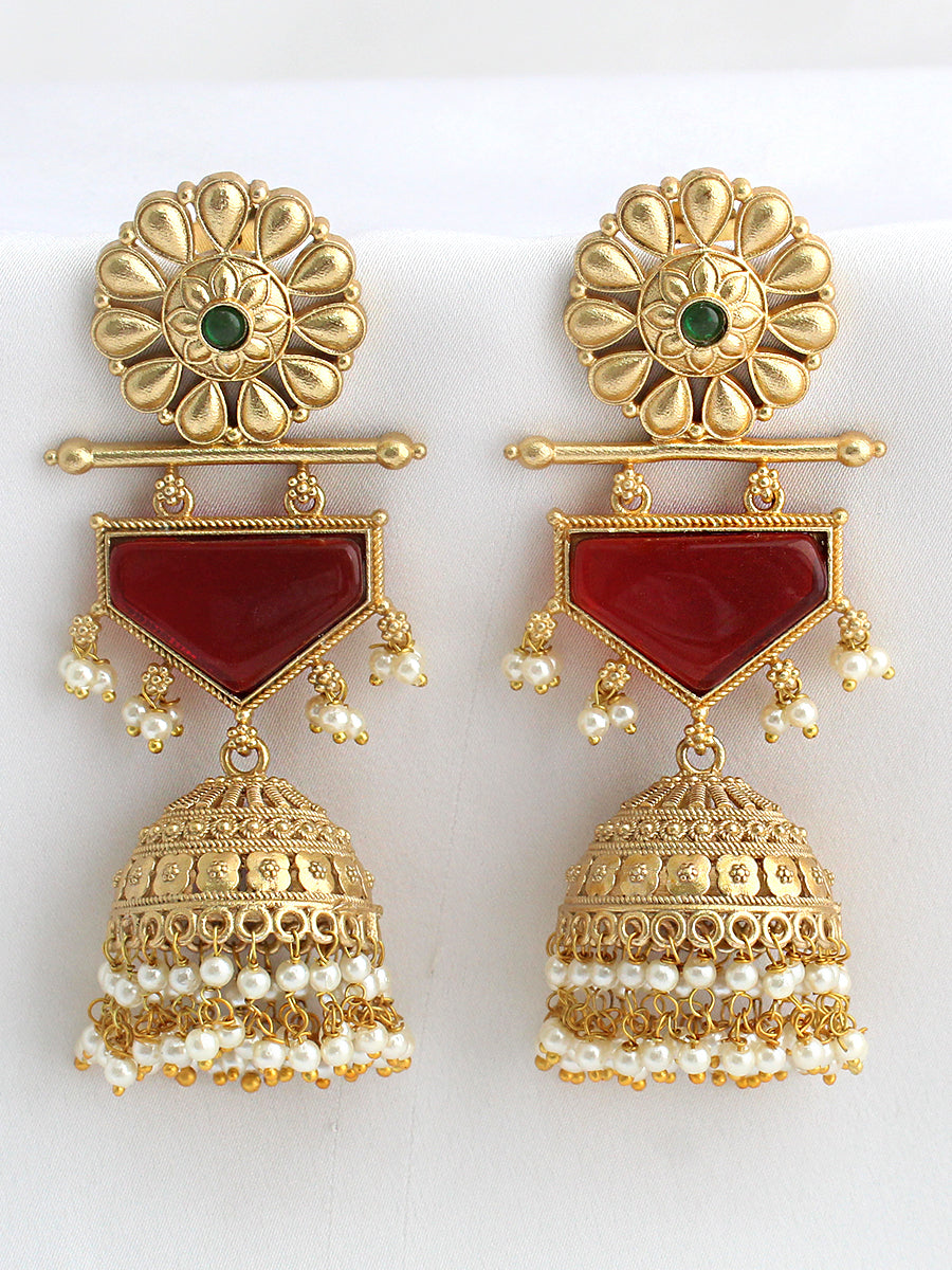Moksha Jhumki Earrings-Maroon
