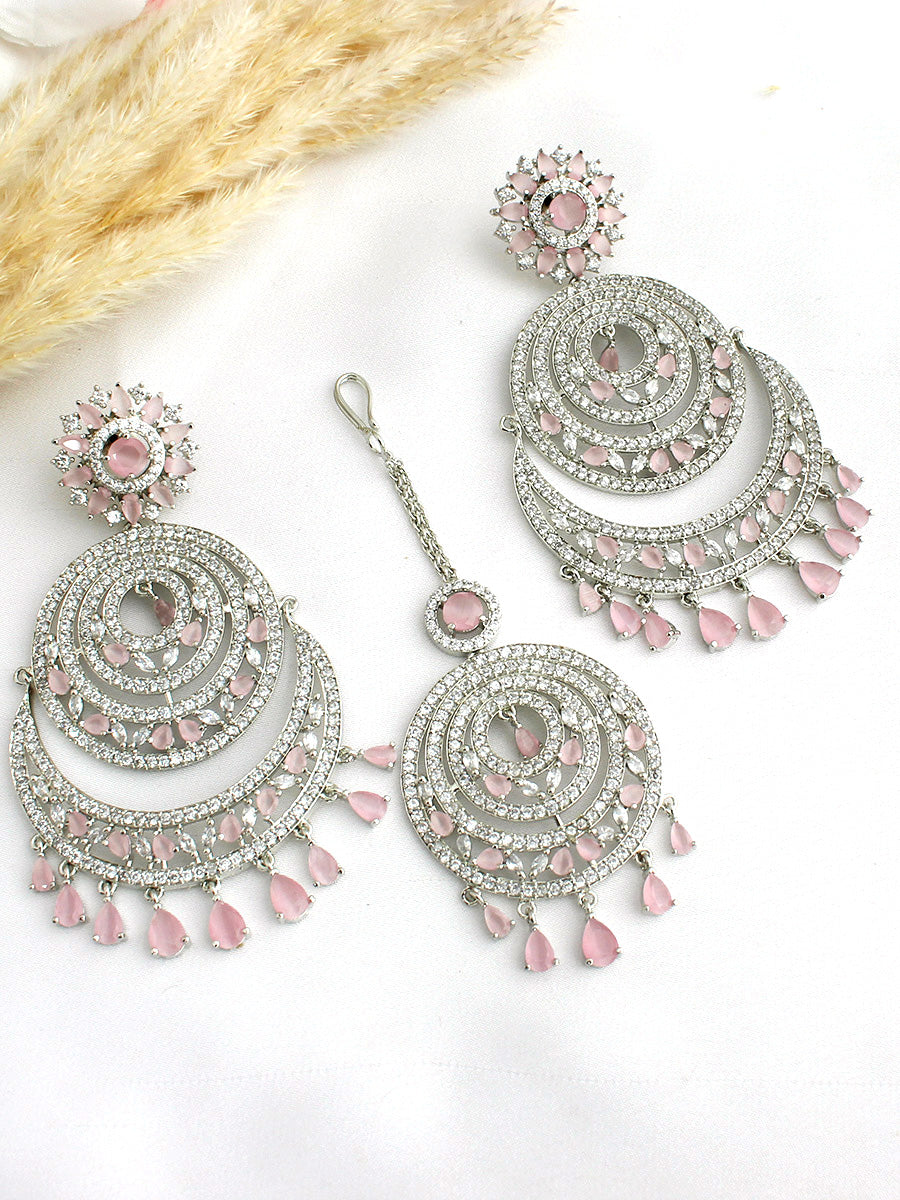 Prachi Earrings & Tikka - Pastel Pink