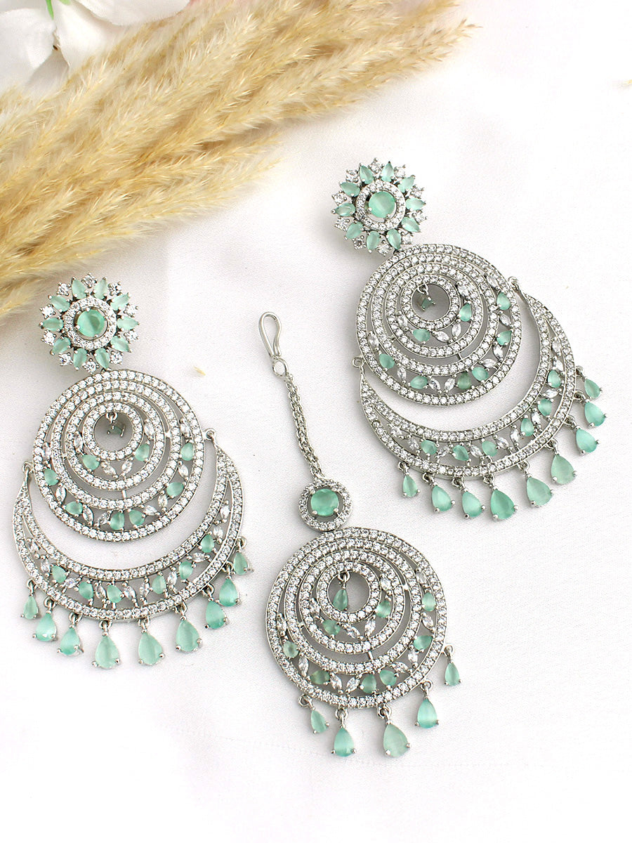 Prachi Earrings & Tikka - Mint Green