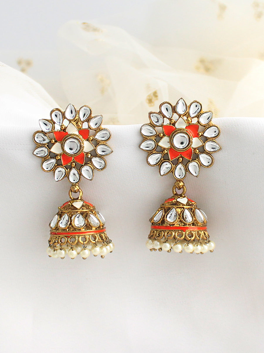 Damini Jhumki Earrings-Orange