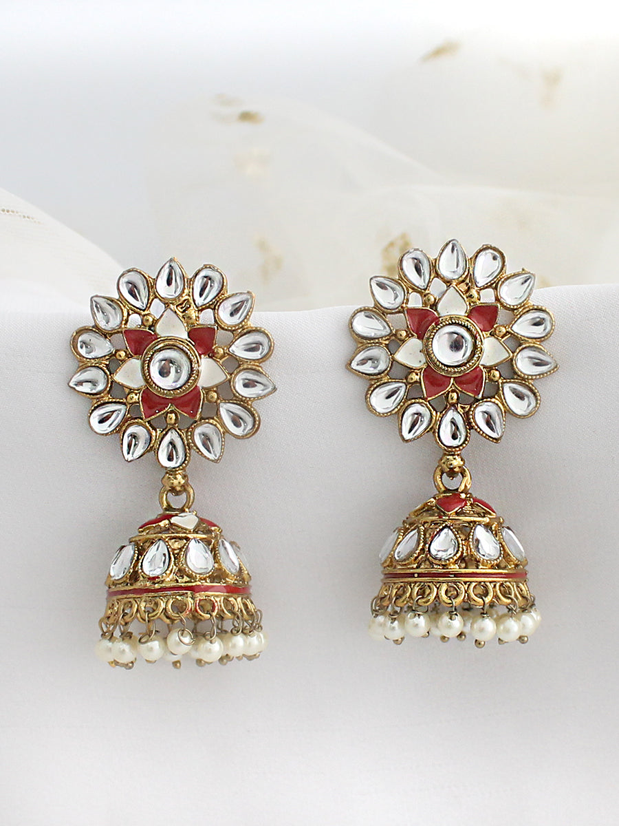 Damini Jhumki Earrings-Red