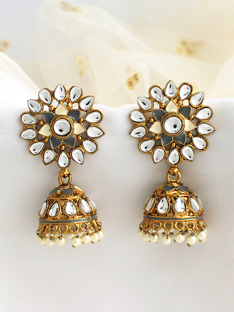 Damini Jhumki Earrings-Grey
