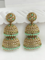 Minal Jhumki Earrings Traditional South Asian Earrings for Women-Mint Green