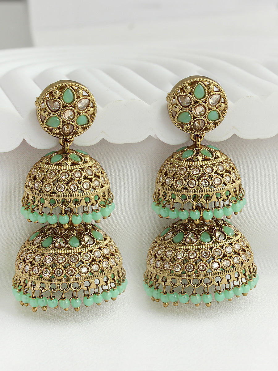 Minal Jhumki Earrings Traditional South Asian Earrings for Women-Mint Green