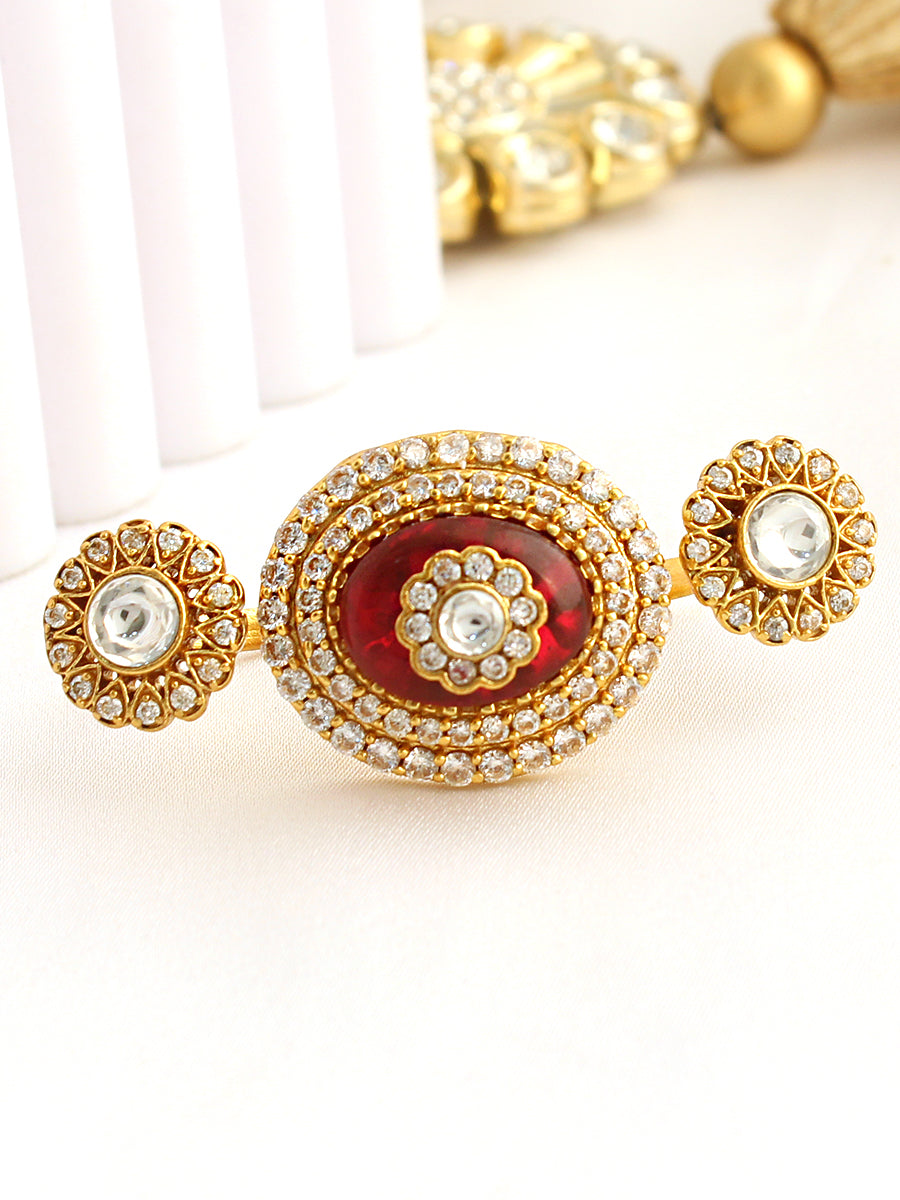 Saanjh Dual Finger Ring-Maroon