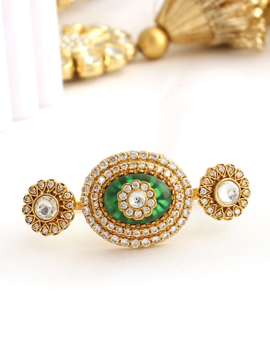 Saanjh Dual Finger Ring-Green