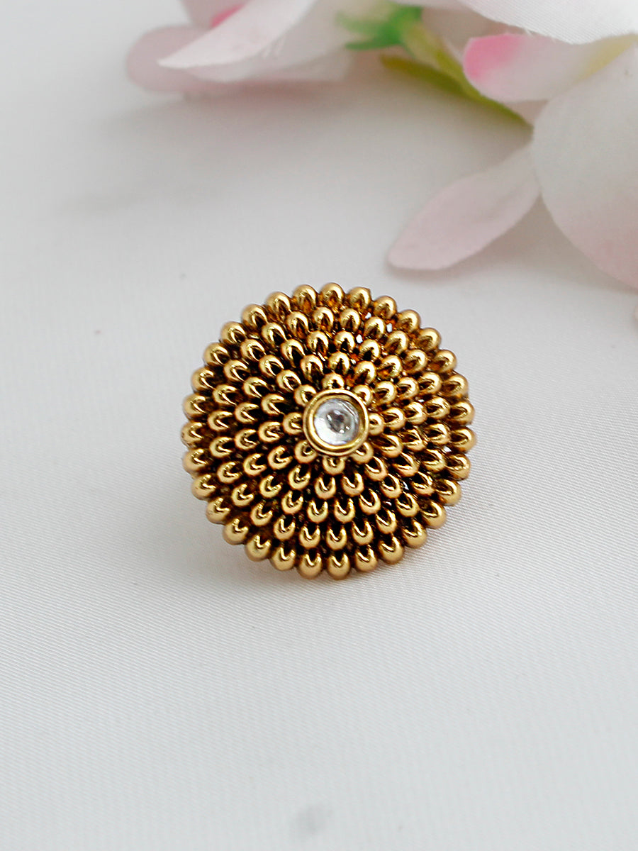 Navdha Ring Ethnic Gold Tone Rings for Desi Fashion Lovers-Gold