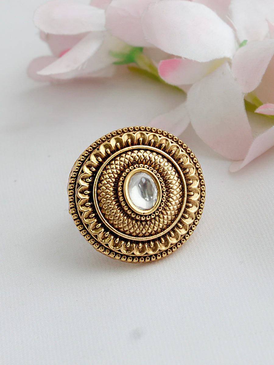 Anusha Ring Statement Finger Rings for Traditional & Modern Wear-Gold