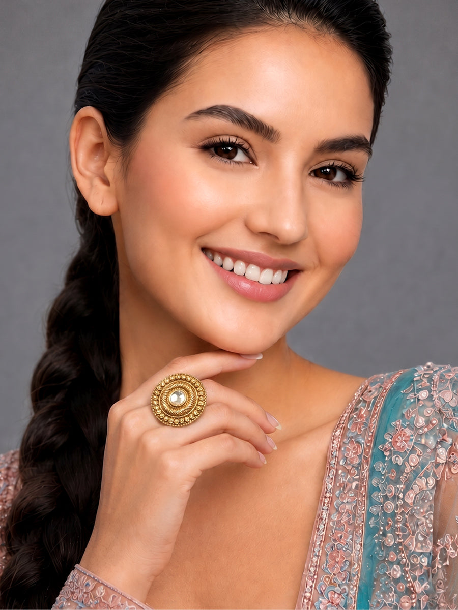 Anusha Ring Statement Finger Rings for Traditional & Modern Wear-Gold