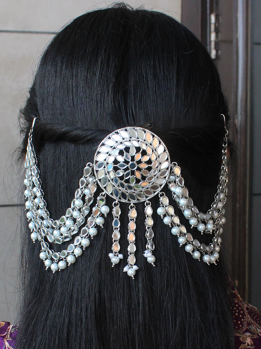 Rasika Mirror Hair Bun Pin-Silver
