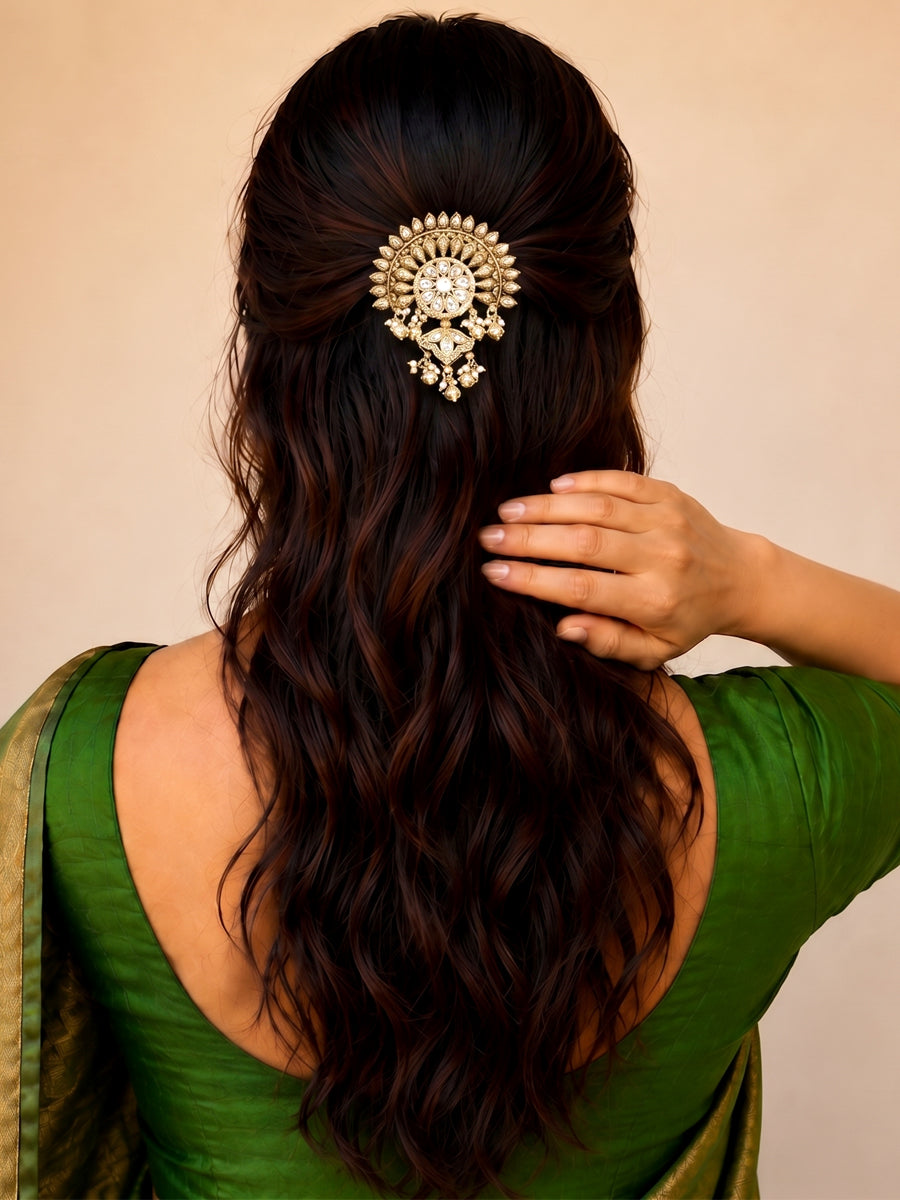 Rashmika Bun Pin Ready-to-Ship Hair Bun Pin for NRI Brides-Gold