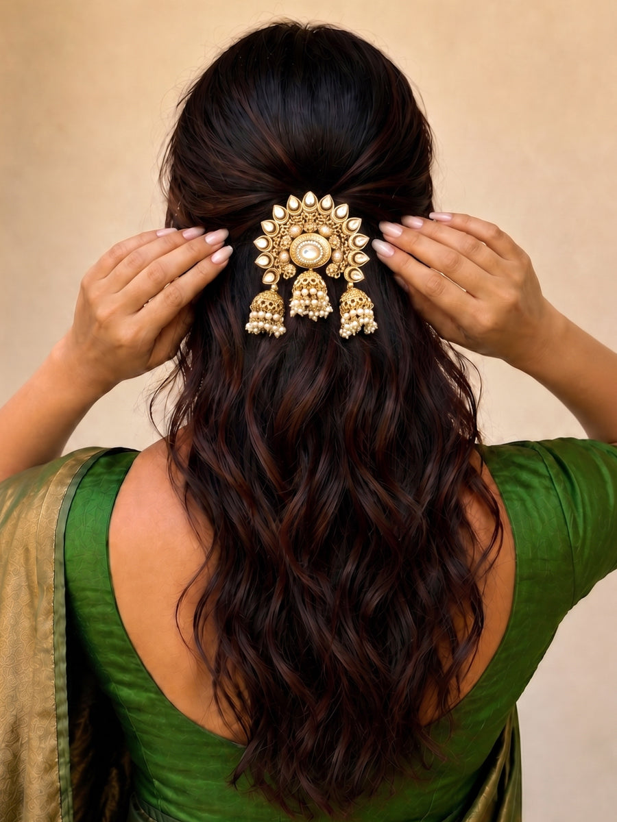 Tanvika Hair Bun Pin Gold Plated Bun Pin | Indian Jewelry USA-Gold