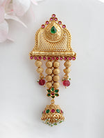 Vaibhavi Hair Bun Pin Temple Jewelry Bun Pin for Saree Styling-Pink/ Green