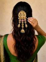 Lord Ganesha Temple Bun Pin Statement Bun Pin for Indian Bridal Hairdos-Maroon / Green