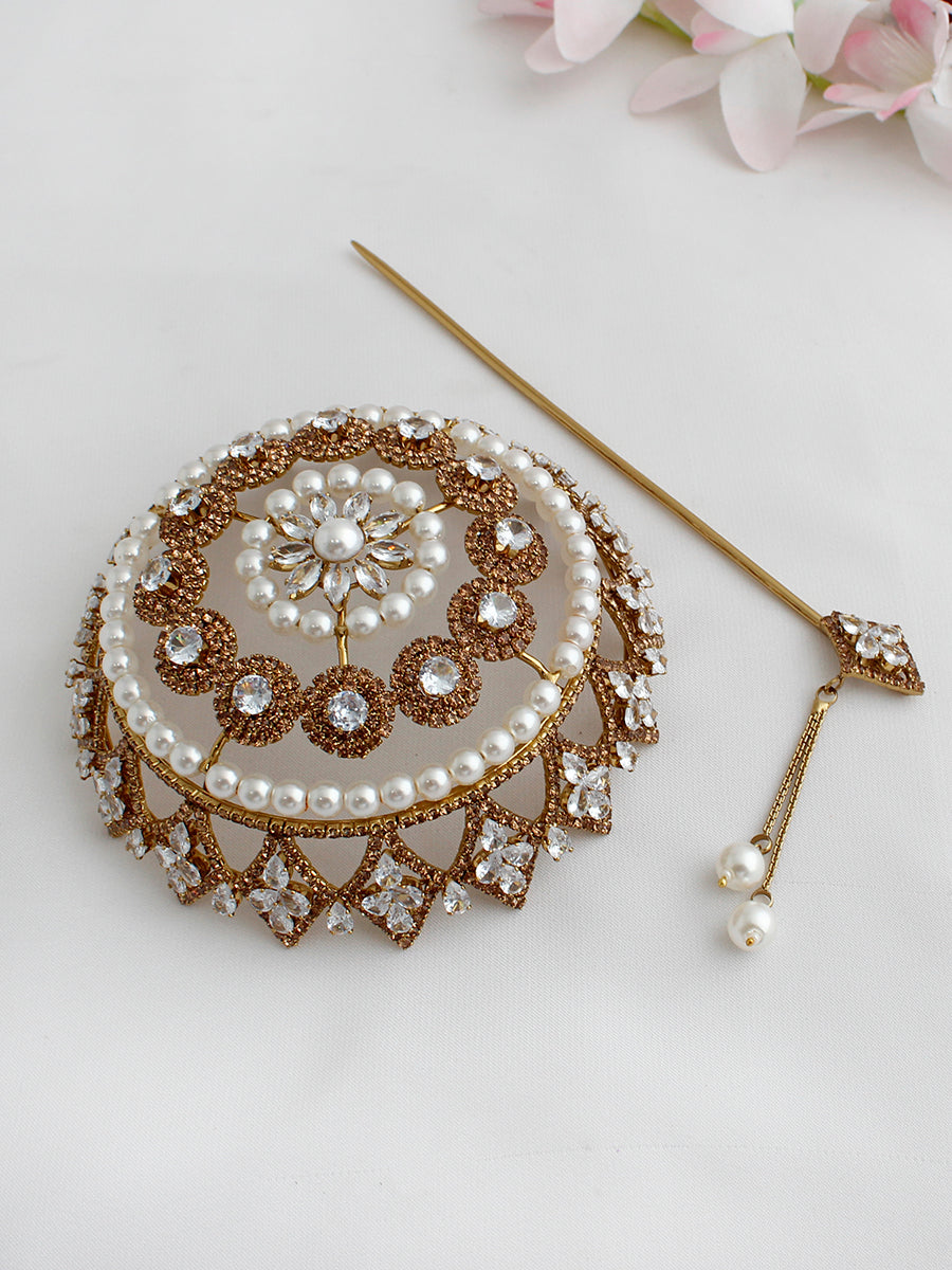 Madhuri Bun Cage With Stick-Gold