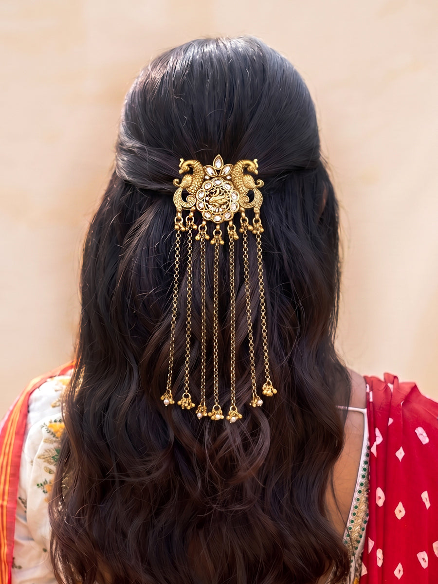 Mayuri Hair Bun Pin Bollywood Style Bun Pin for Desi Fashion-Gold