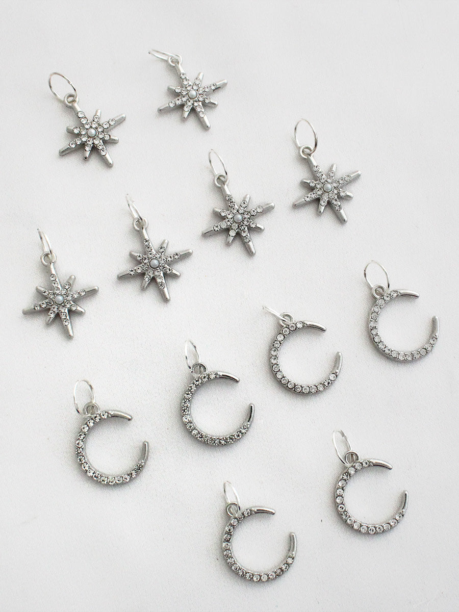 Twilight Moon & Star Hair Pin Charms-Silver