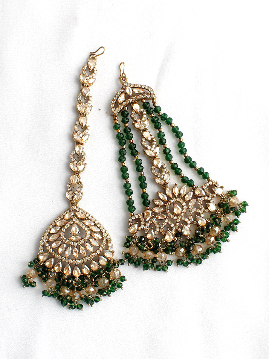 Kanvika Hair Jhoomer & Tikka-Green