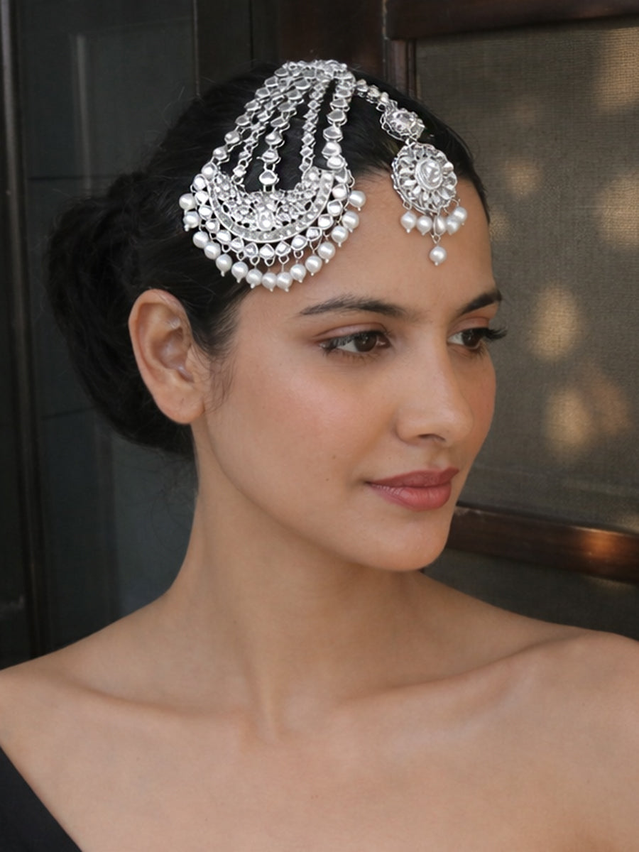 Maanvi Hair Jhoomer & Tikka South Asian Hair Jewelry for Mehndi & Sangeet