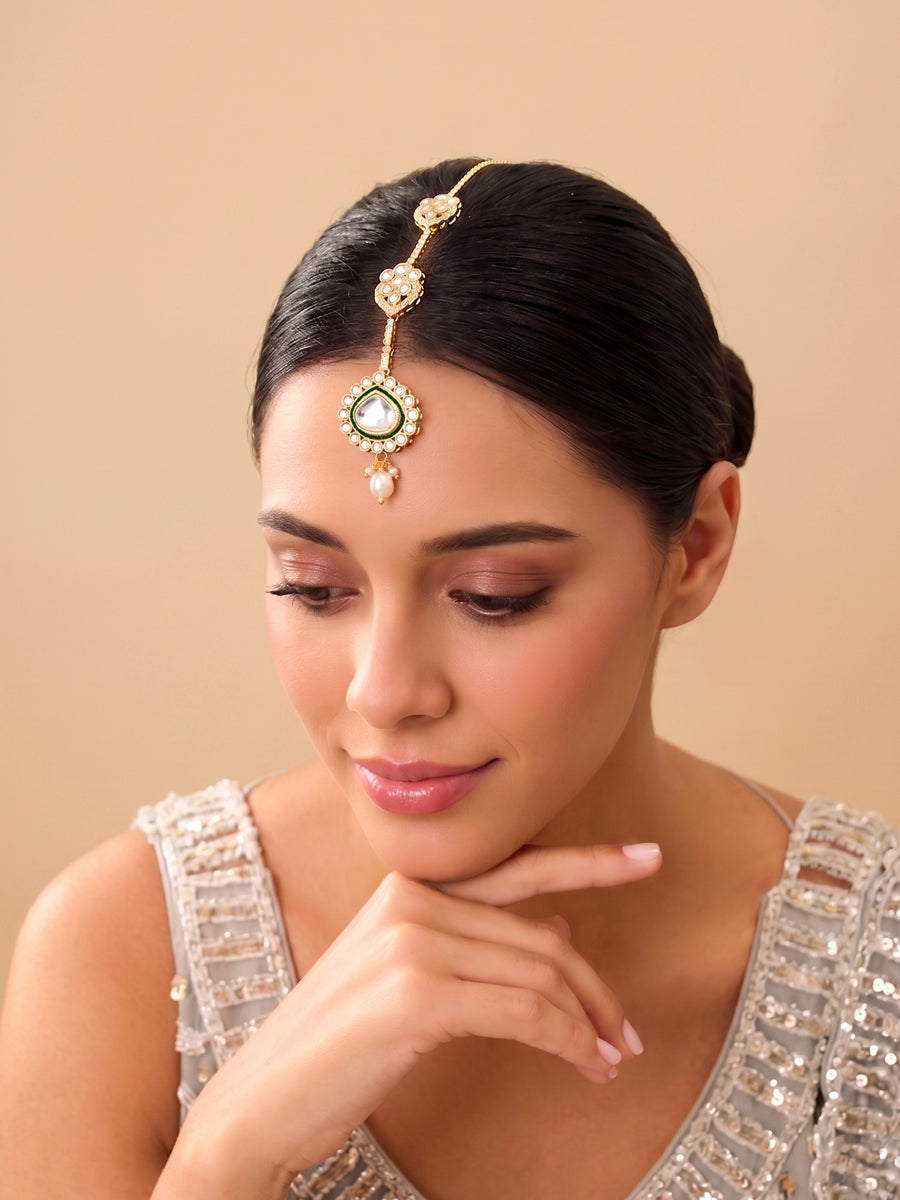 Shuchi No Pins Maang Tikka -Gold