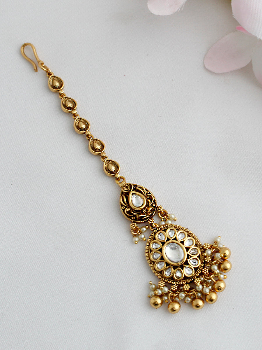 Ananya Maang Tikka Statement Hair Accessories for Indian Outfits-Gold