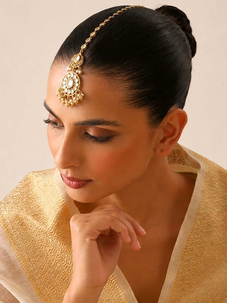 Ananya Maang Tikka Statement Hair Accessories for Indian Outfits-Gold
