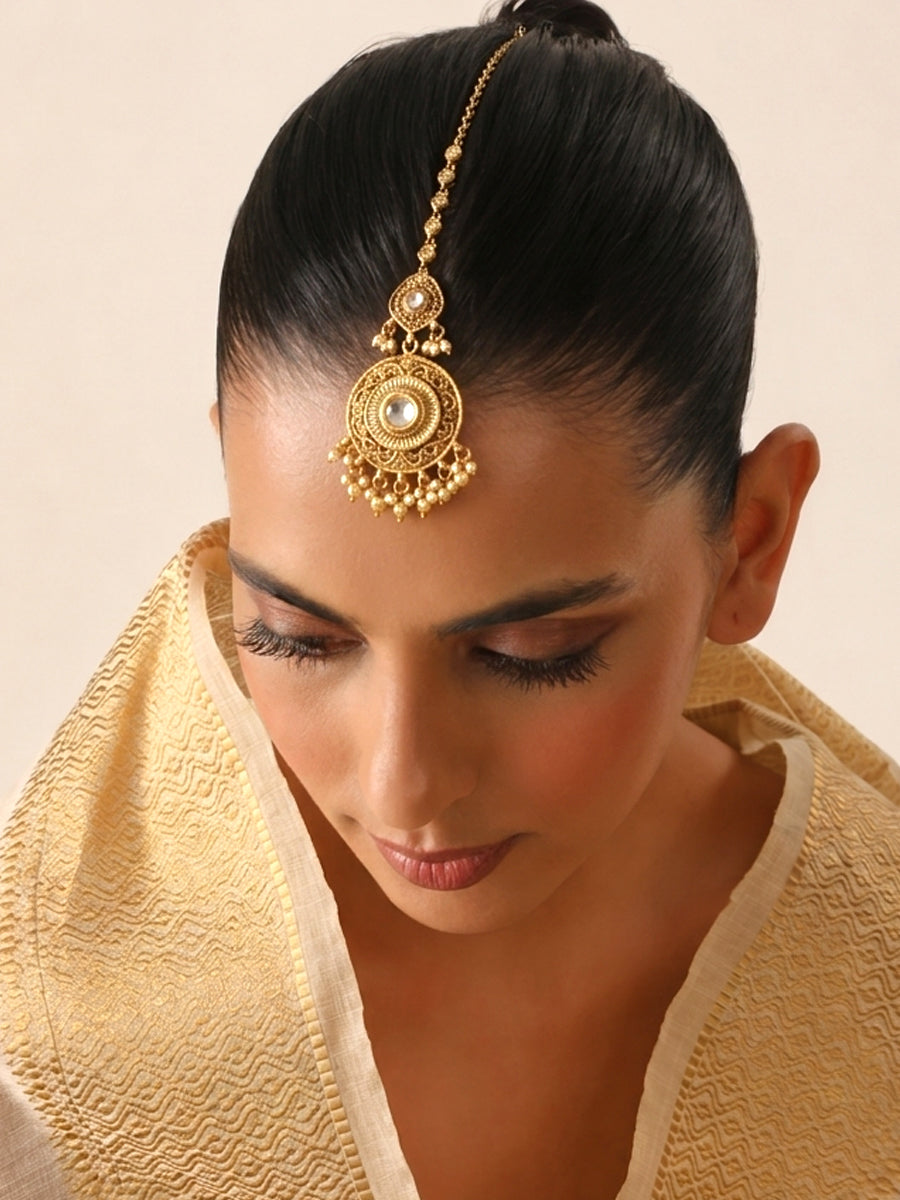 Anusha Maang Tikka Temple Jewelry Hair Accessories with USA Delivery-Gold