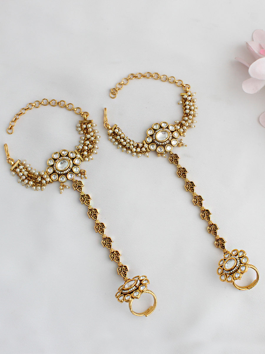 Viabhavi Hand Harness / Hathphool Indian Hathphool Jewelry for Ethnic Styling-Gold