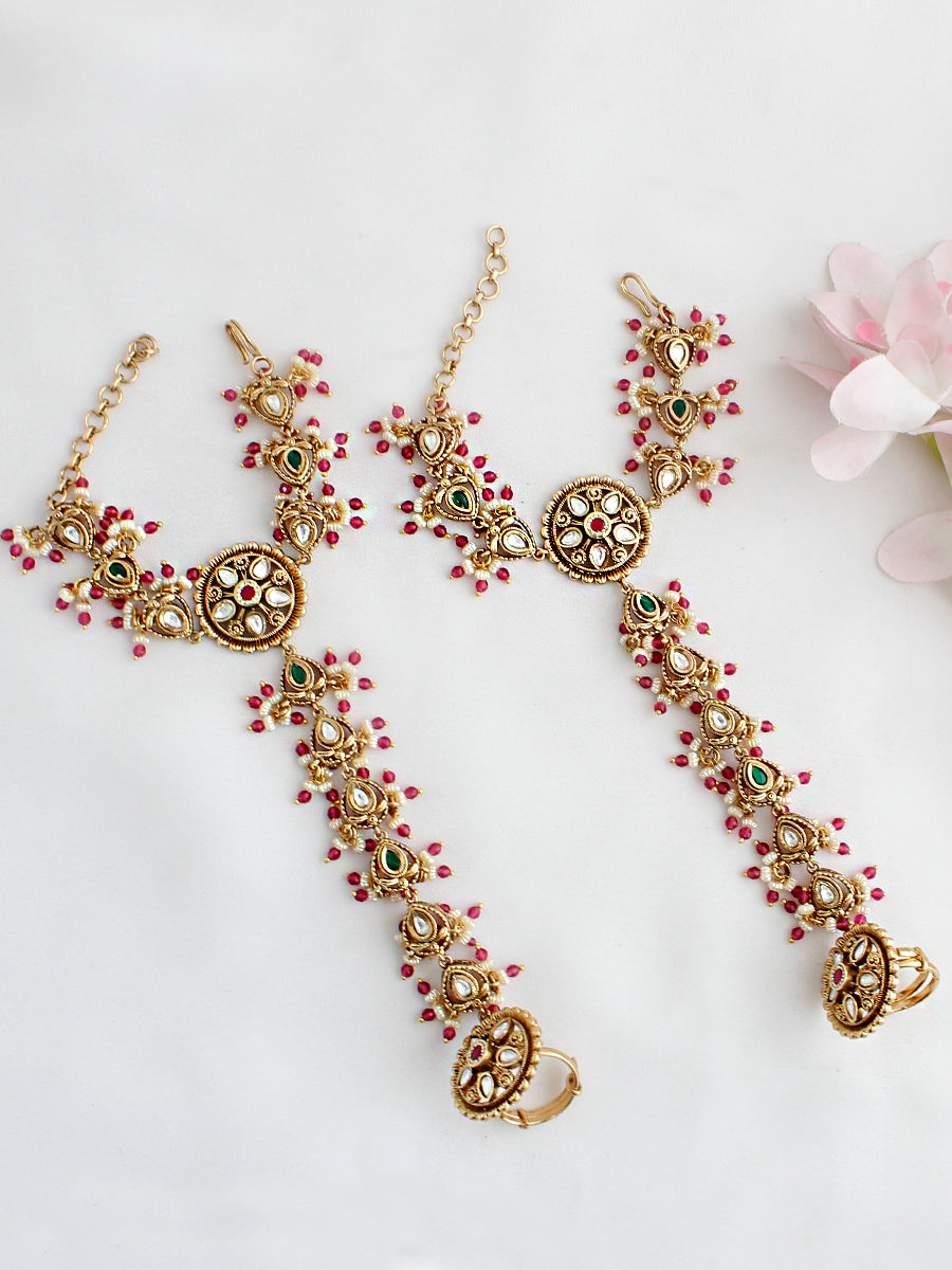 Aishwarya Hand Harness / Hathphool Royal Indian Hathphool for Wedding Styling-Pink / Green