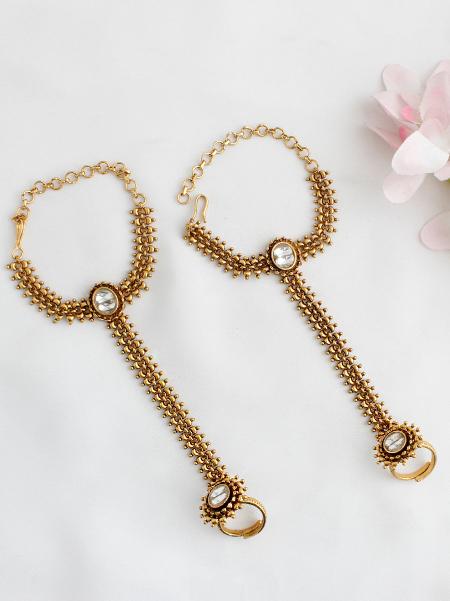 Aabha Hand Harness / Hathphool Indian Hand Jewelry Set for Festive Occasions-Gold