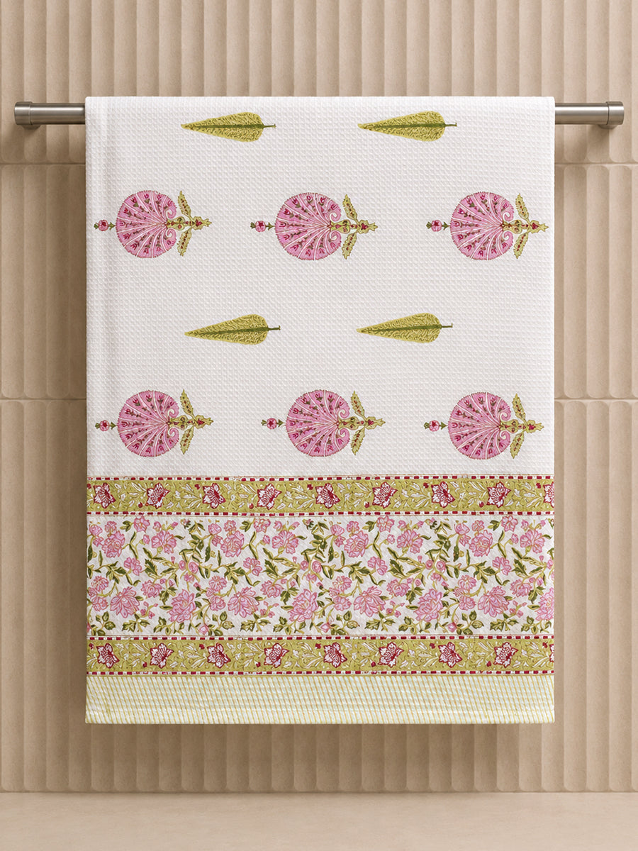 Pink Floral Charm Waffle Cotton Towe Set 