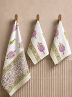 Pink Floral Charm Waffle Cotton Towe Set 