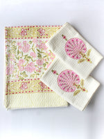 Pink Floral Charm Waffle Cotton Towe Set 