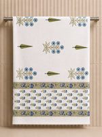 Blossom Blue Block Print Hand & Bath Towel Set-Blue