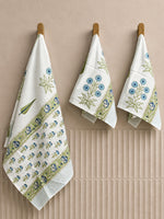 Blossom Blue Block Print Hand & Bath Towel Set-Blue