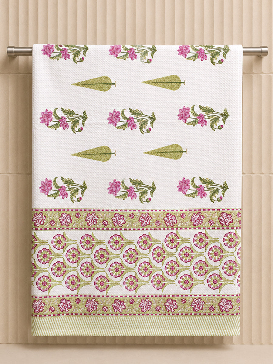 Blossom Pink Floral Hand & Bath Block Print Towel Set - Pink

