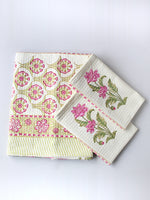 Blossom Pink Floral Hand & Bath Block Print Towel Set - Pink
