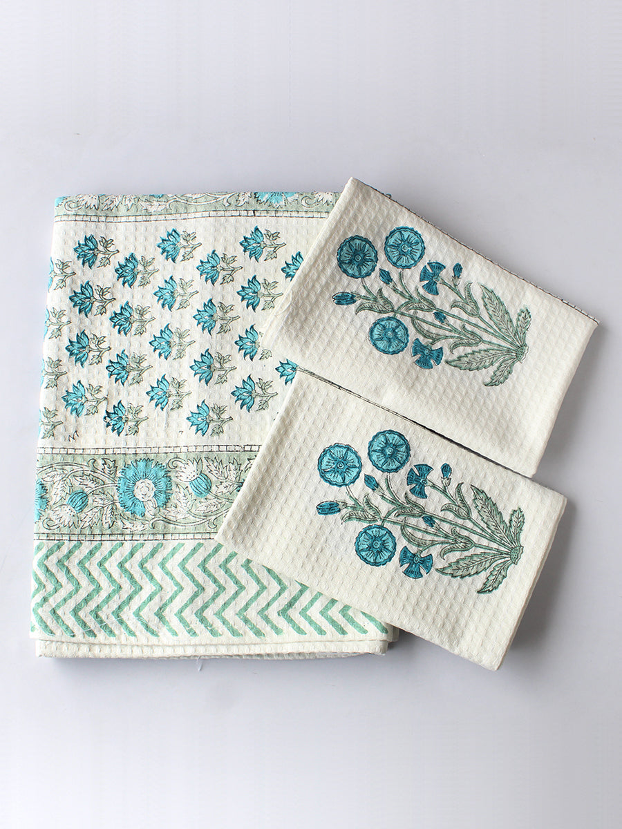 Blue Floral Bliss Hand & Bath Towel Set-Blue