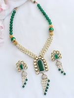 Ishani Long Necklace Set-Green