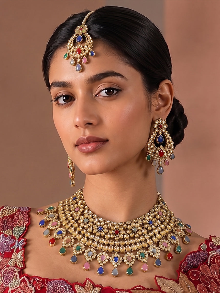 Anupreet Necklace Set-Multicolor